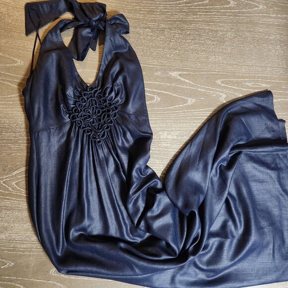 TRINA TURK Los Angeles Navy Blue Halter Tie Long Gown Maxi dress Size 2 - Picture 1 of 6